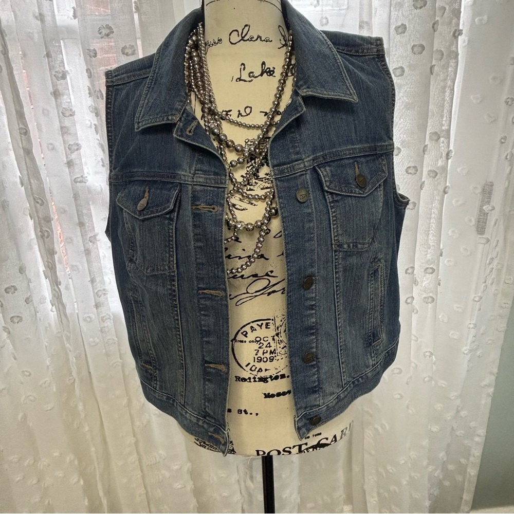 LOFT Blue Denim Sleeveless Jacket